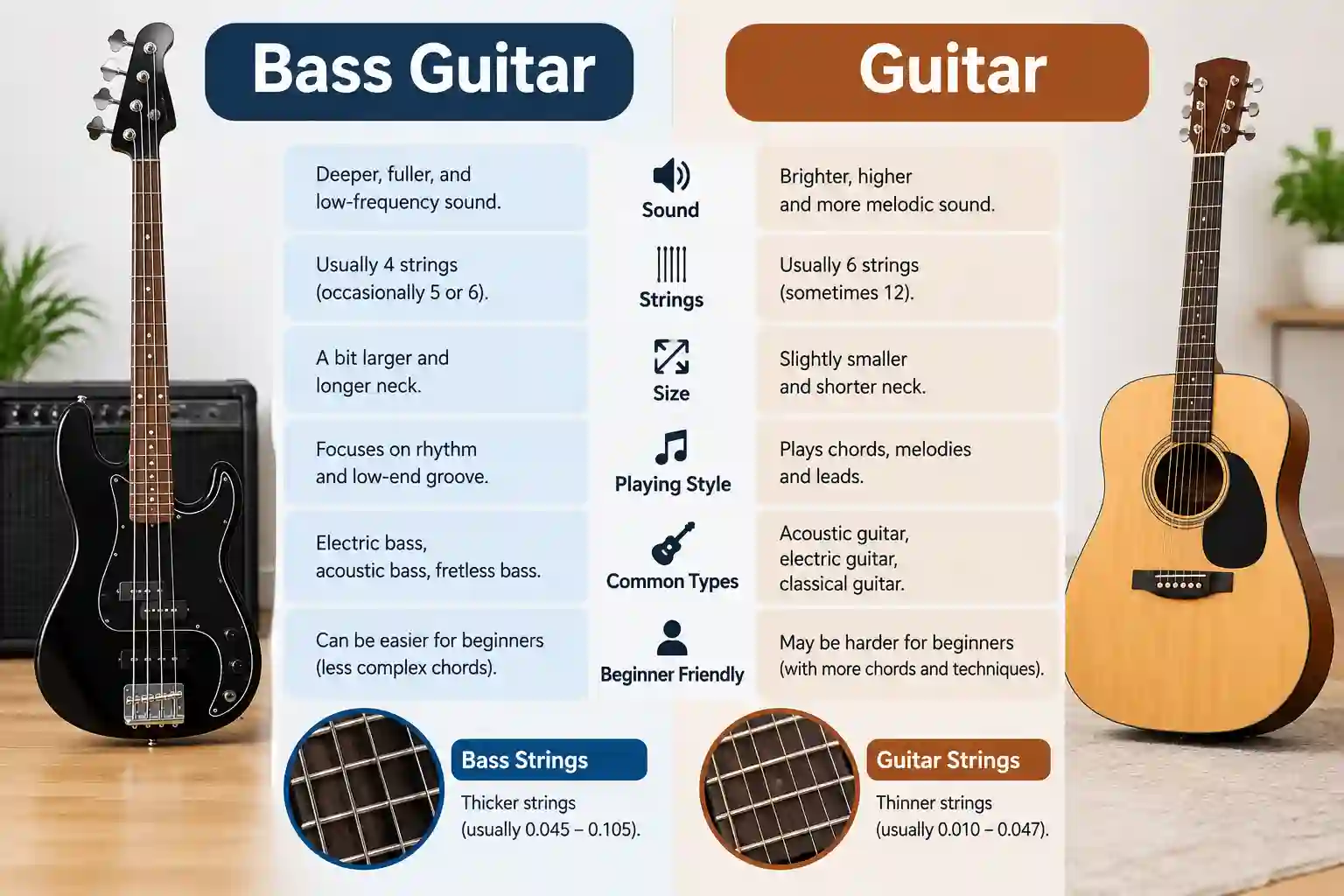 difference between bass and guitar