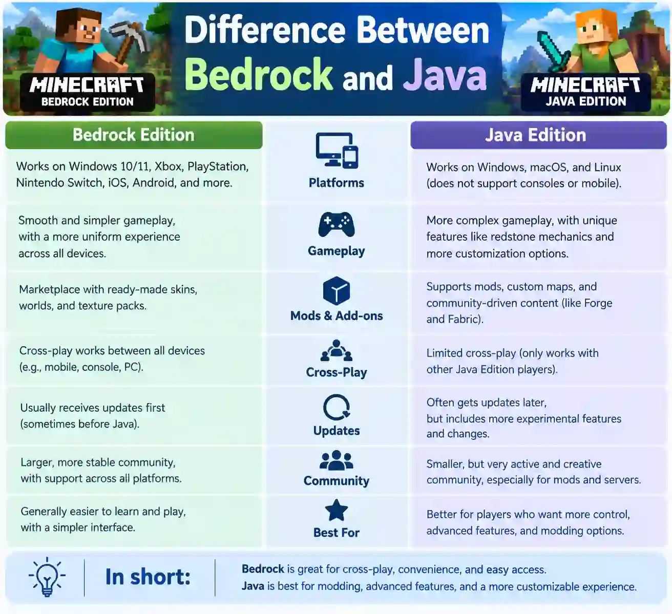 difference between bedrock and java