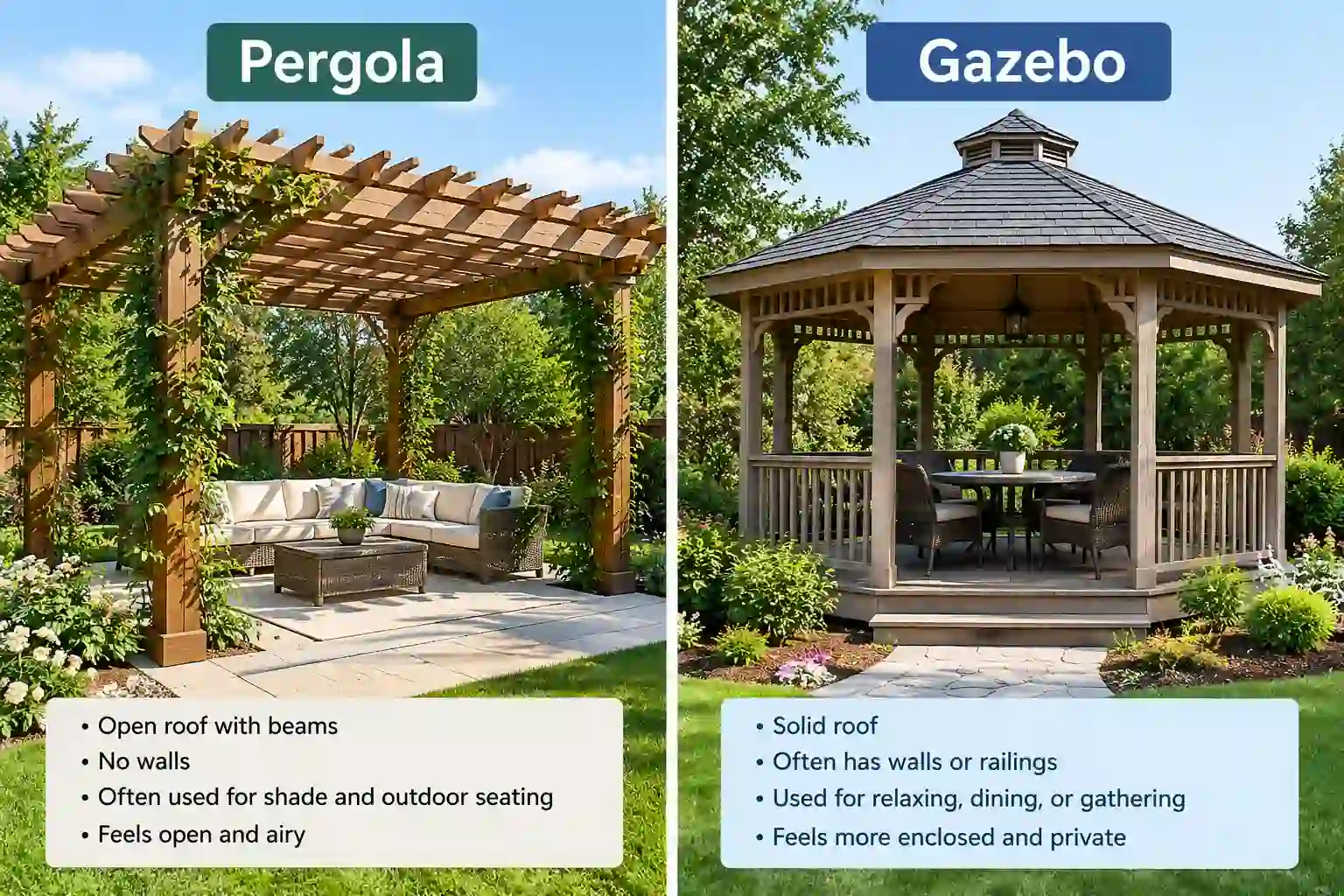 difference between pergola and gazebo